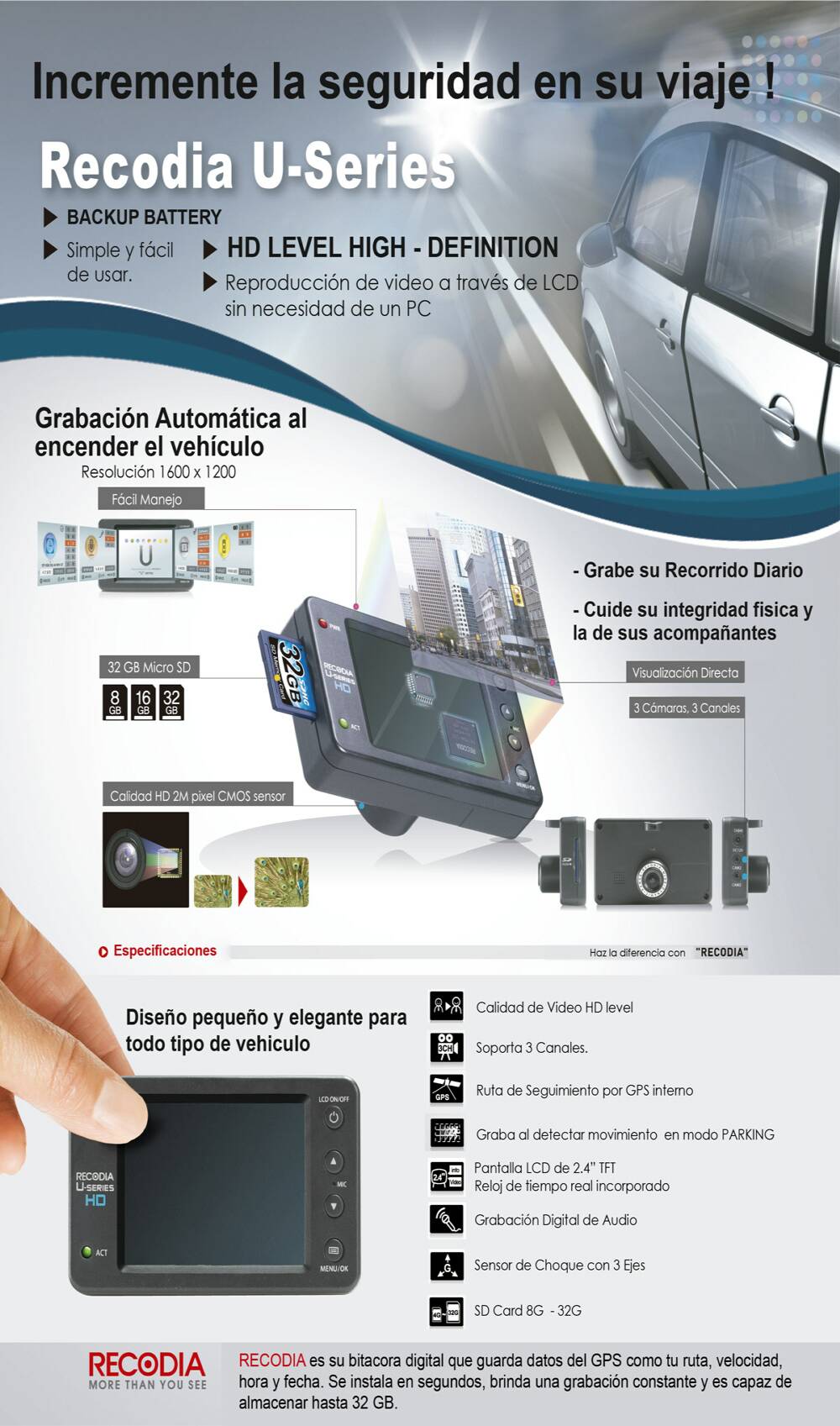 U-series HD level High definition Recodia Camara Seguridad carro buses transporte