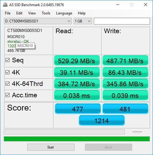 Crucial MX500 SSD Solid State Drive disco duro AS Benchmark